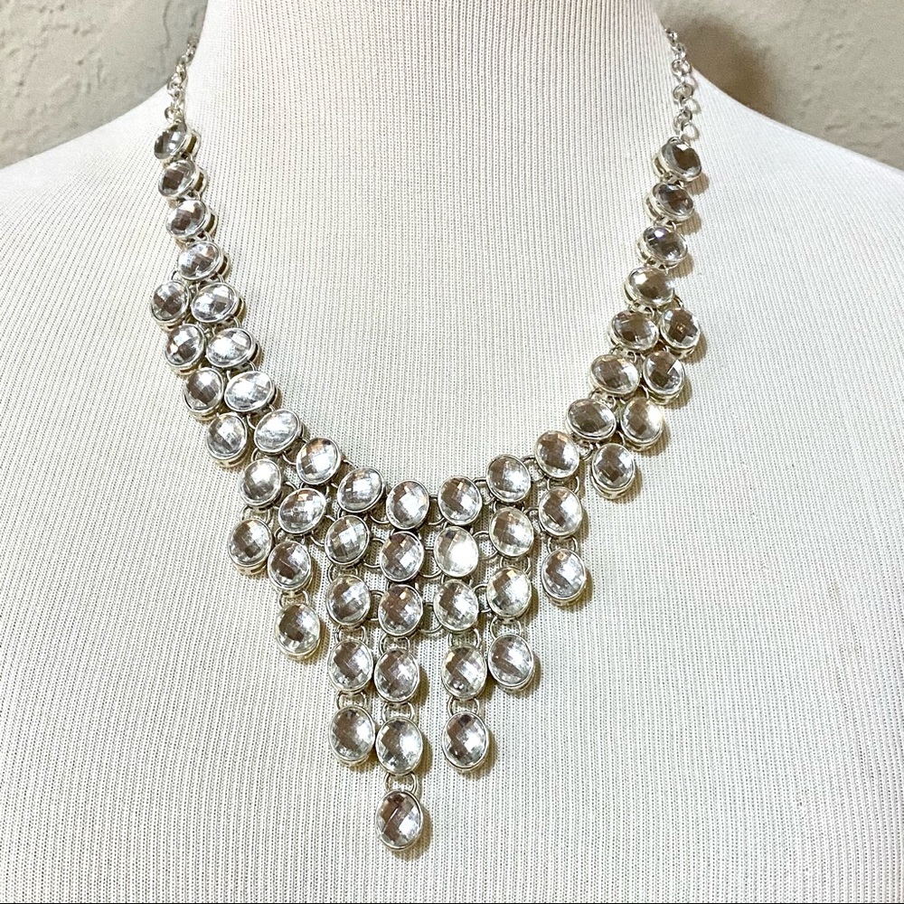 Euc Rhinestone Waterfall Bib Statement Necklace - image 1